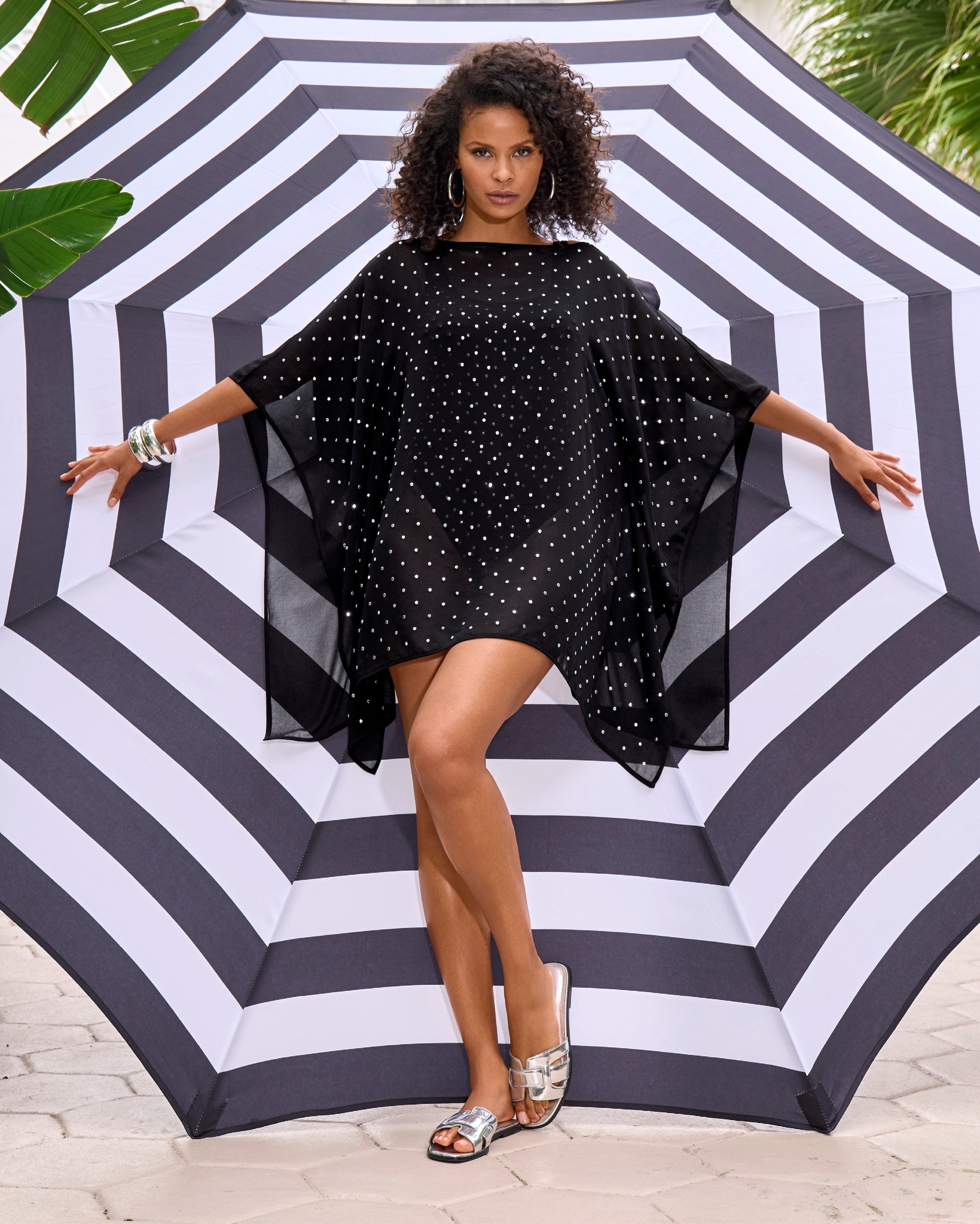 Studded Mesh Tie Cover Up Black