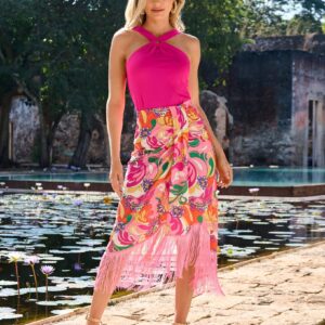 Paris Paisley Fringe Wrap Skirt Multi