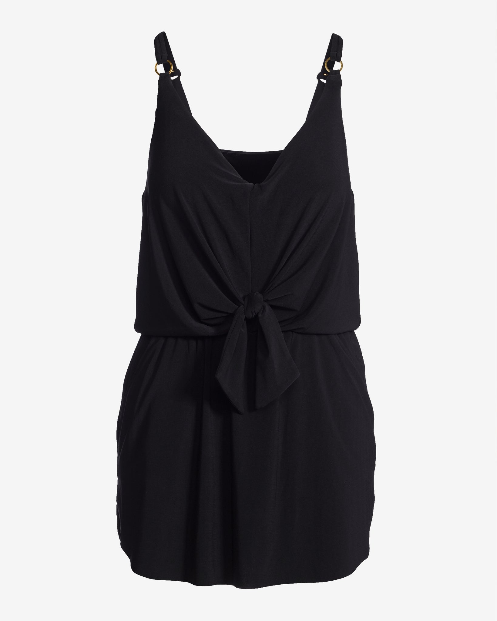 Tie Front Ring Detail Swim Dress Black - Image 2