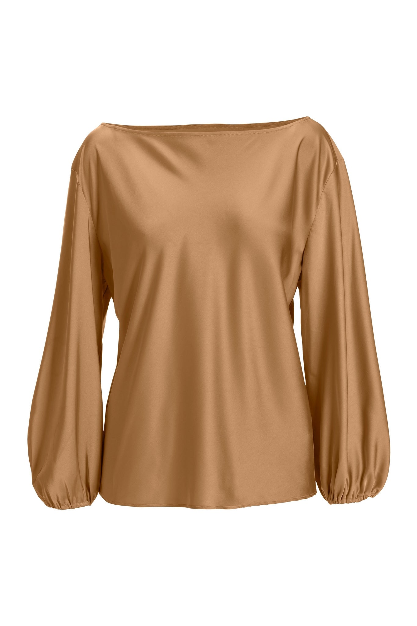 Abby Boat Neck Long Sleeve Charmeuse Blouse Champagne - Image 2